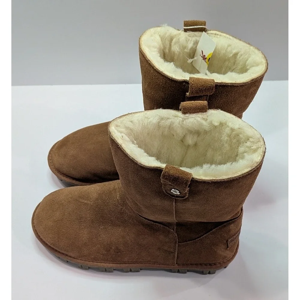 Tommy Bahama Suede Boots Womens 8 Brown New Faux Fur Lined Mid Calf Hibiscus